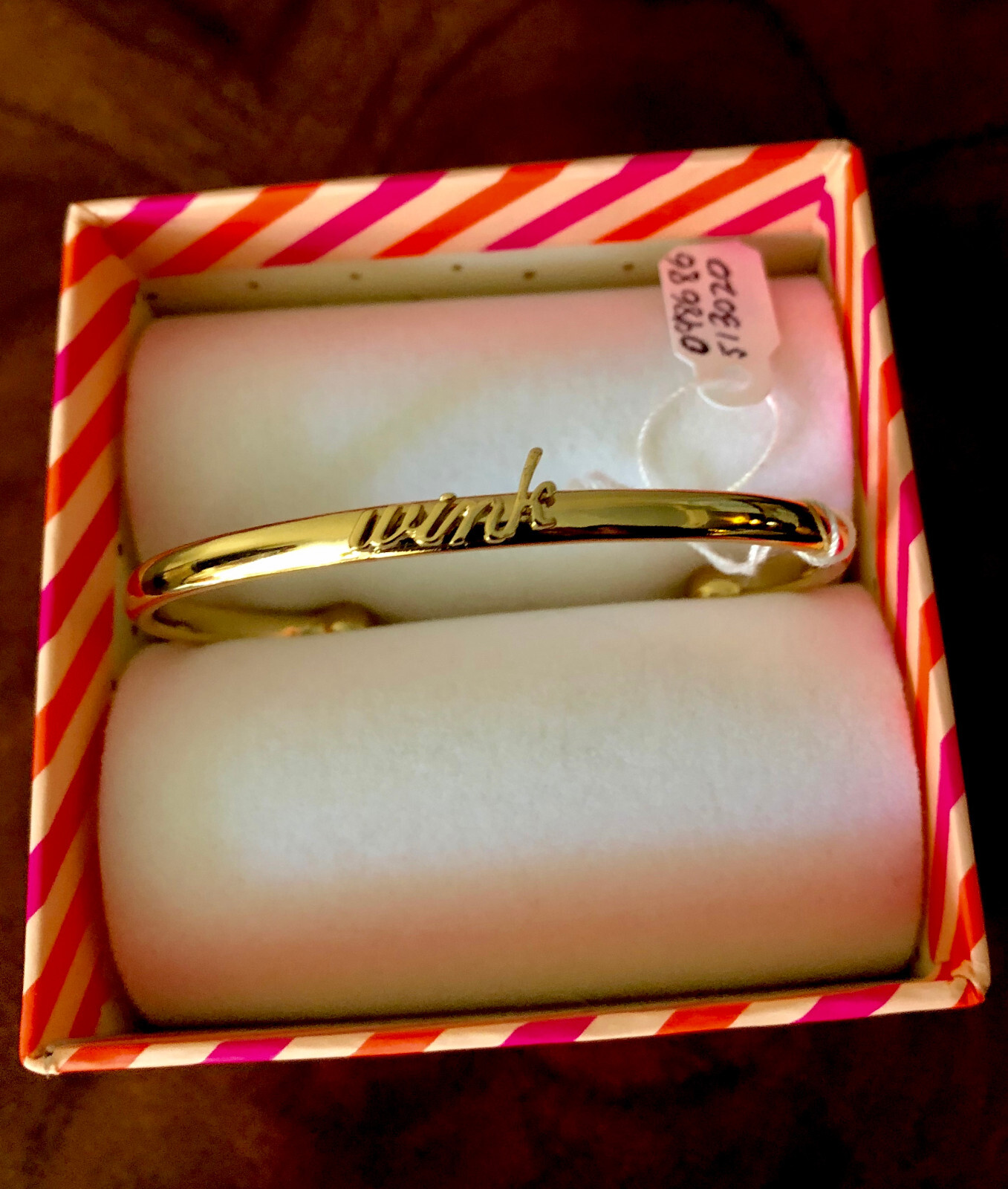 Kate Spade 2018 Say Yes Cursive WINK Yellow Gold Plate Skinny Open Cuff Bracelet