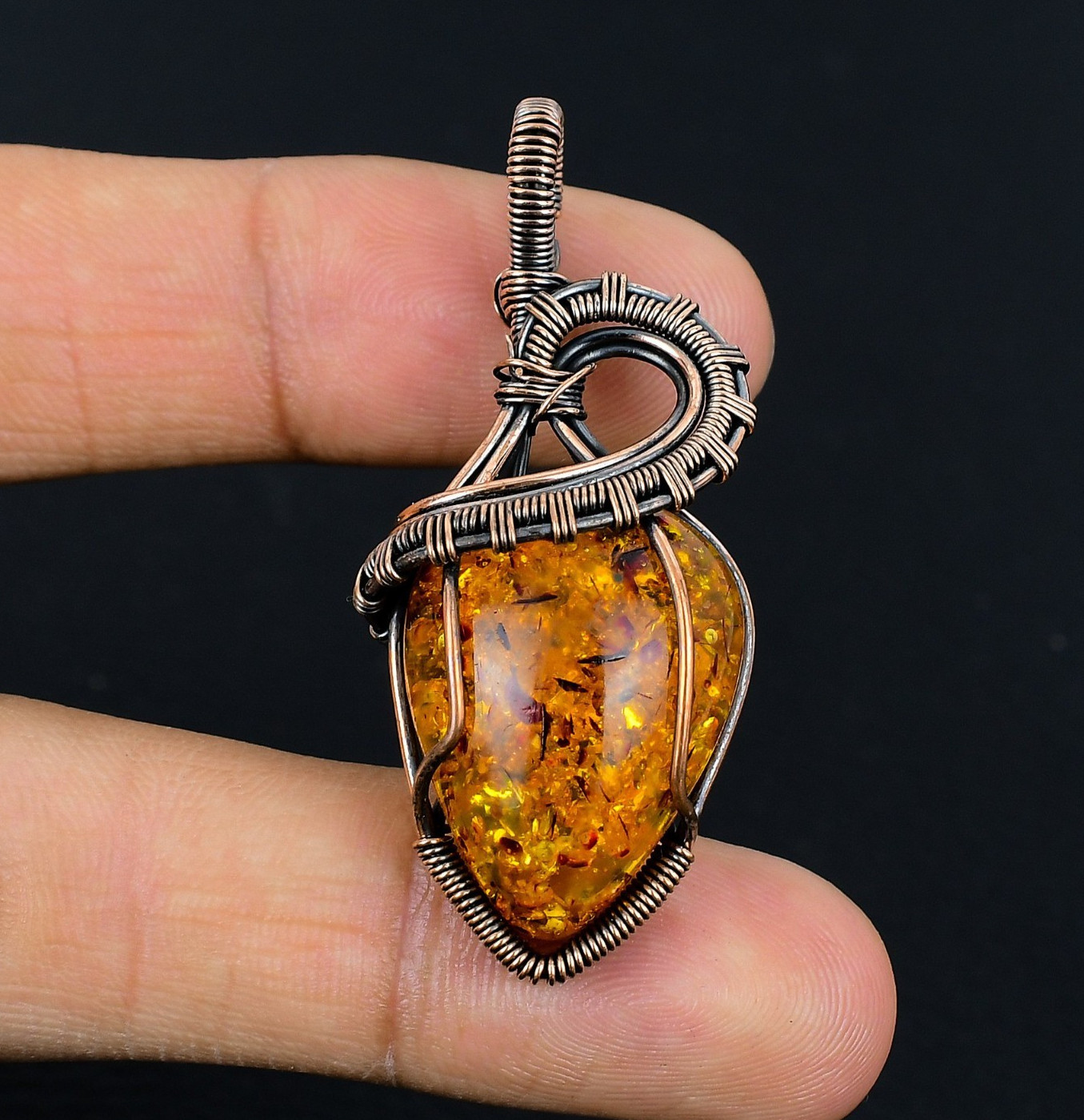 Beautiful Baltic Amber Handmade Gemstone Copper Wire Wrap Jewelry Pendant