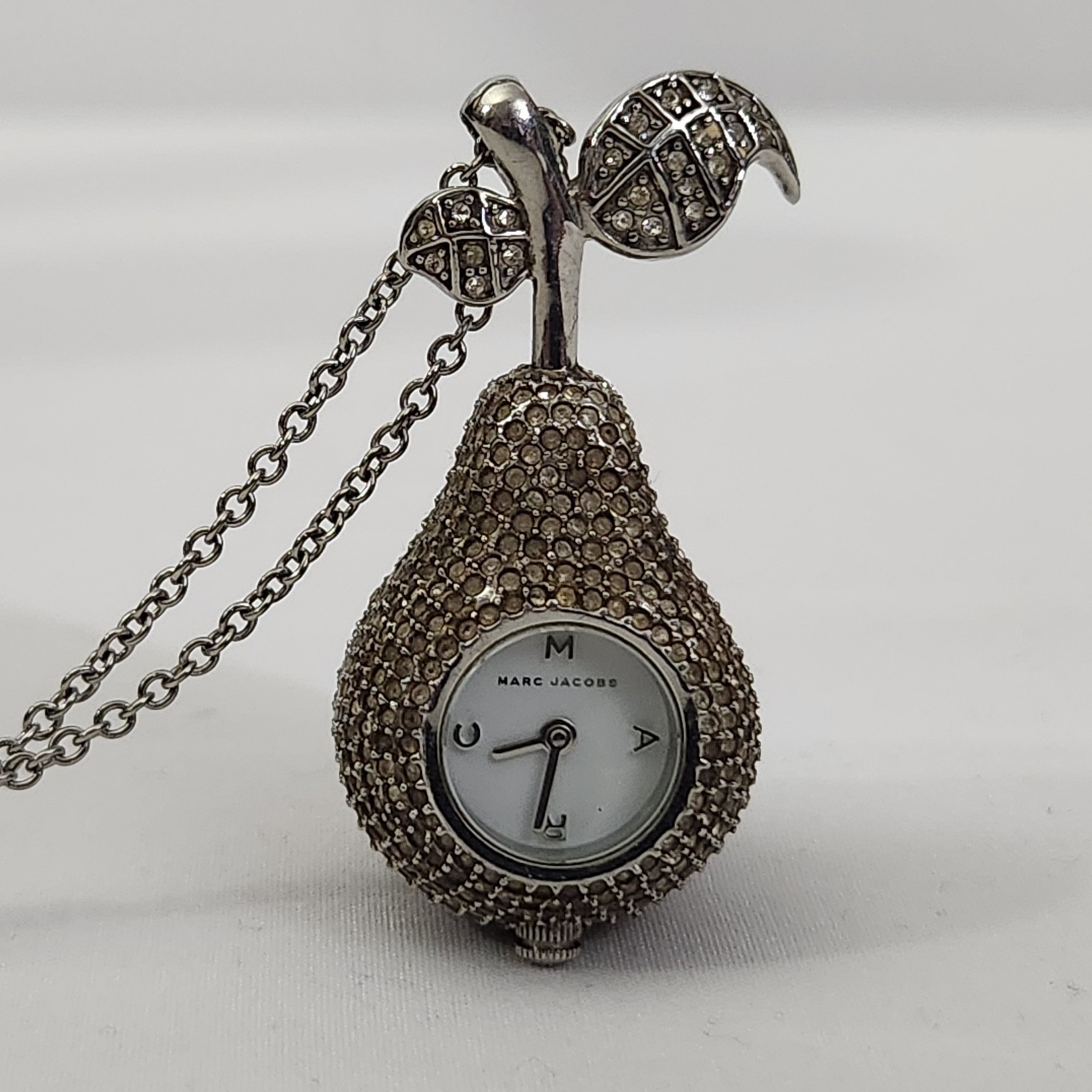 Marc by Marc Jacobs Crystal Pavé Pear Pendant Watch Necklace – Needs Battery