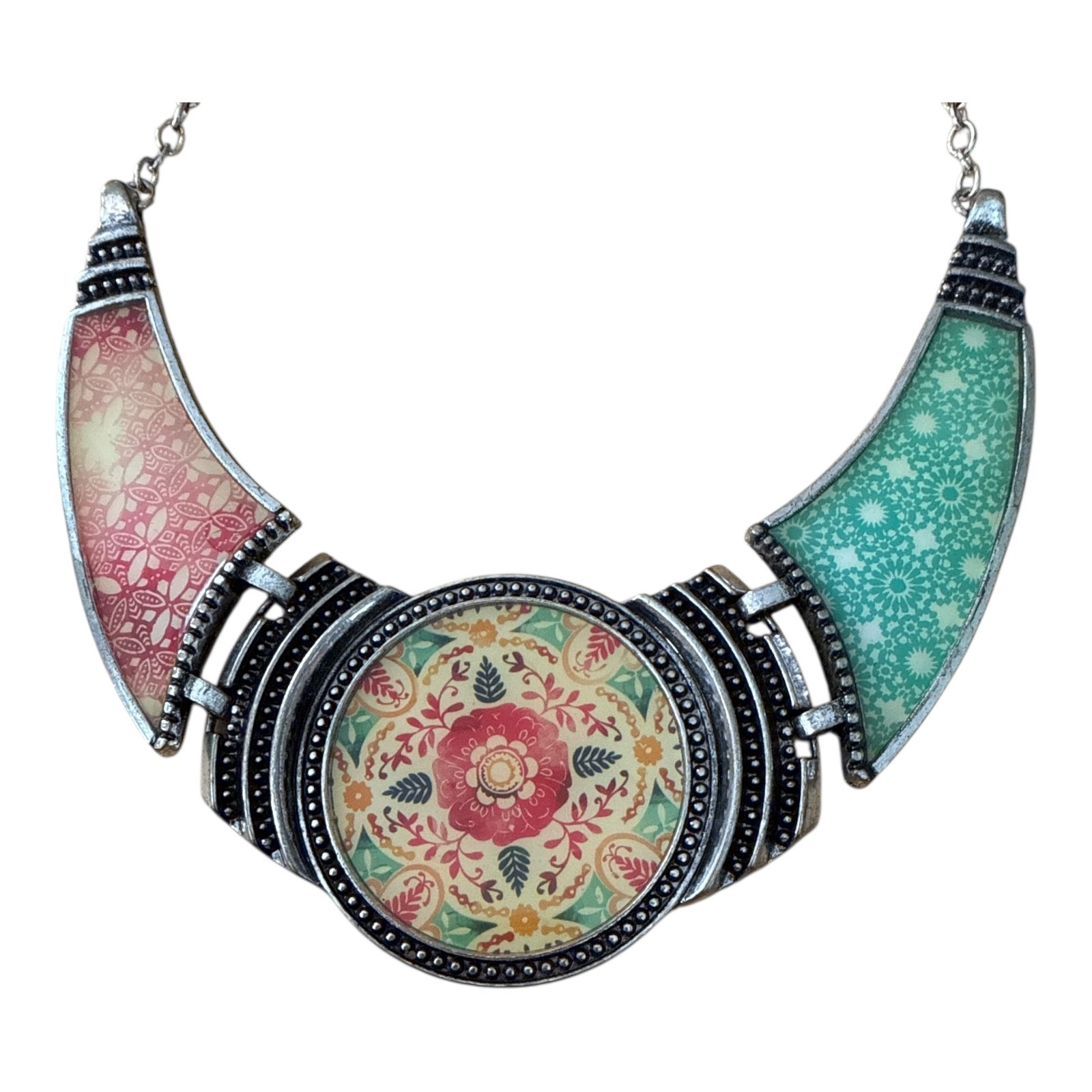 Desigual Statement Bib Necklace Mandala Boho Festival Jewelry Colorful Floral