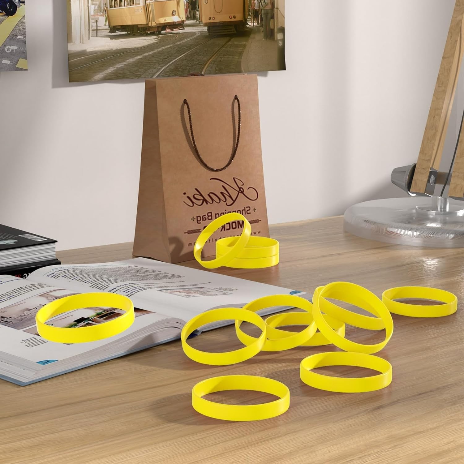 12 Pieces Silicone Bracelets- Yellow Color Blank Rubber Wristbands for Adults…
