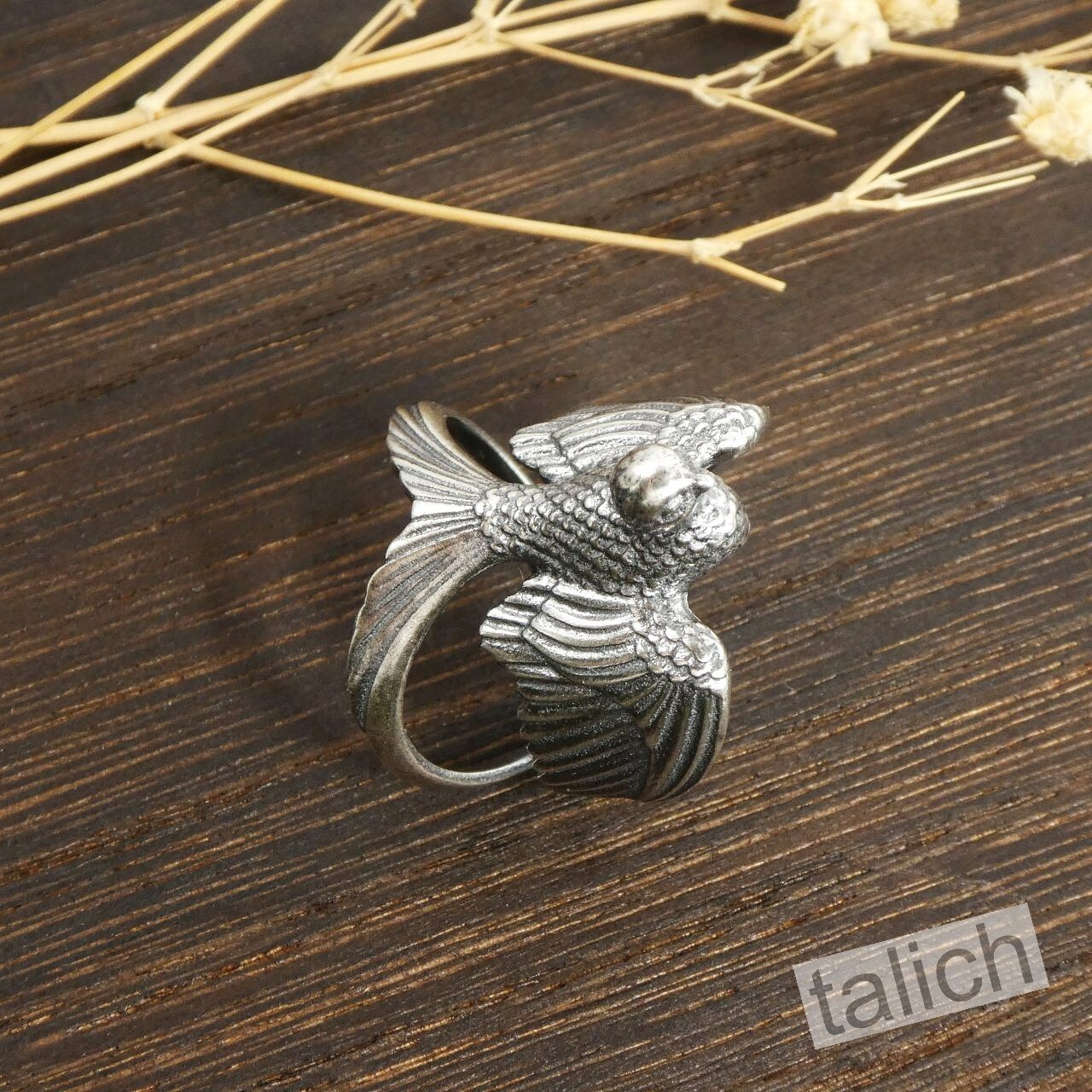 Unique 925 Sterling Silver Detailed Open Wing Bird Swallow Wrap Ring Adjustable