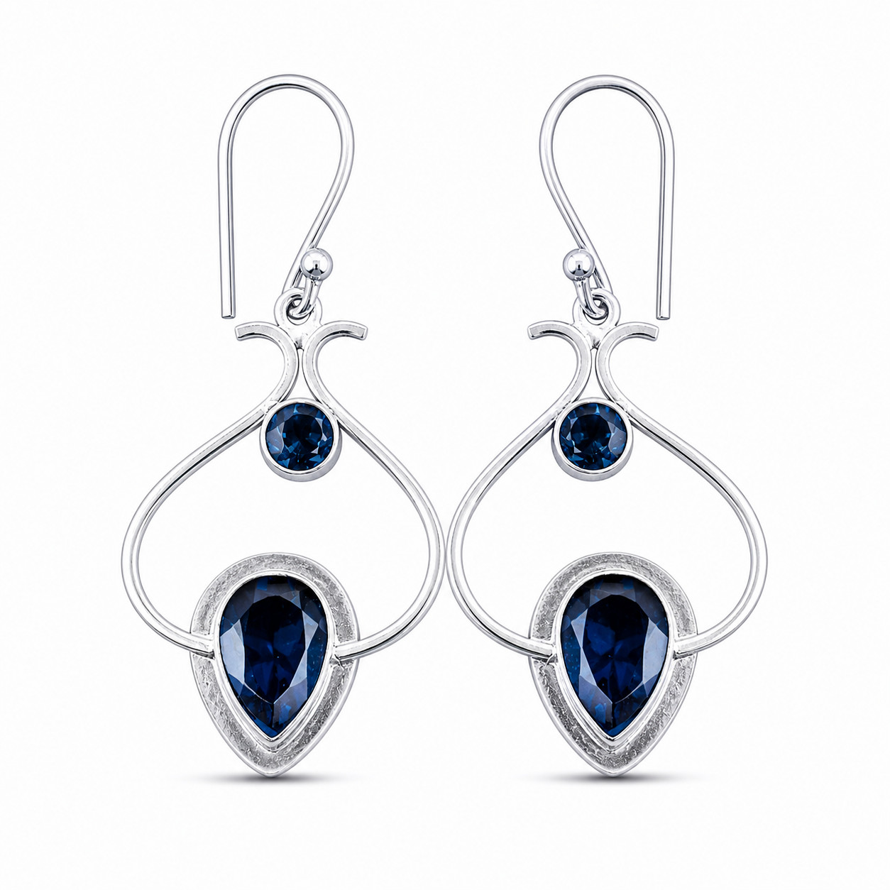 London Blue Topaz Gemstone Jewelry 925 Silver Handmade Earrings 2.2″ For Women