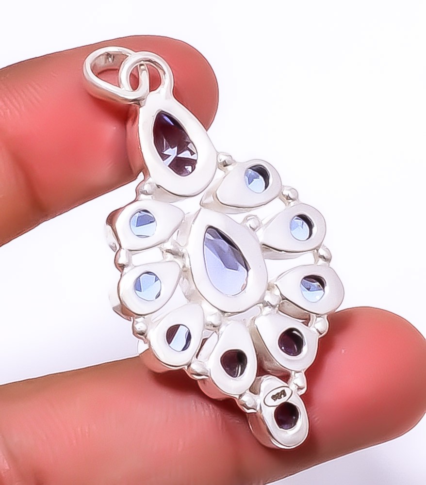 Iolite & Tanzanite Quartz 925 Sterling Silver Pendant 2.11″ A384