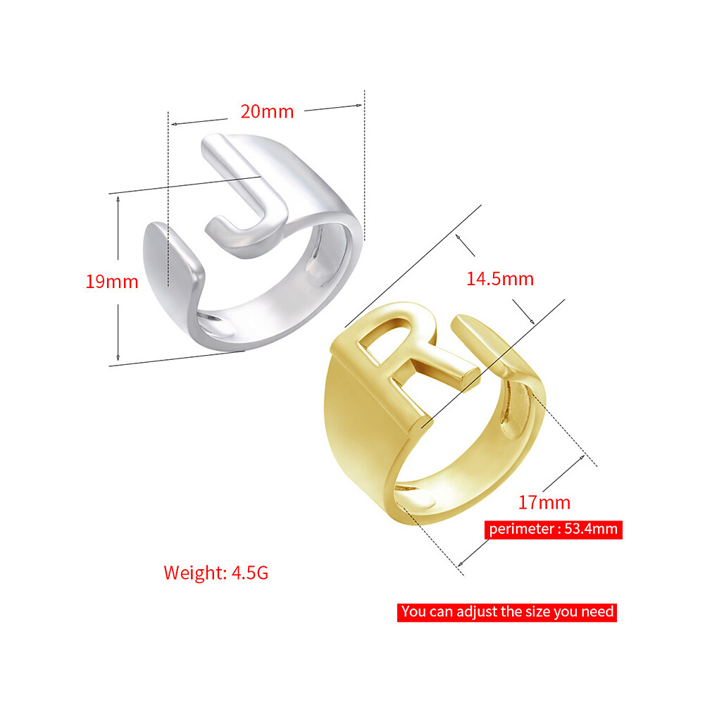 US Alphabet Letter A to Z Resizable Knuckle Ring Initial Gold Silver Letter Ring