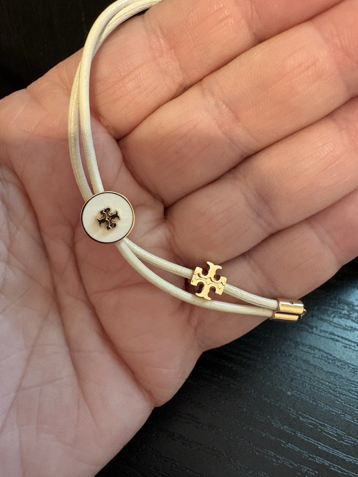 Tory Burch Kira enamel slider bracelet new nwt cream gold adjustable length