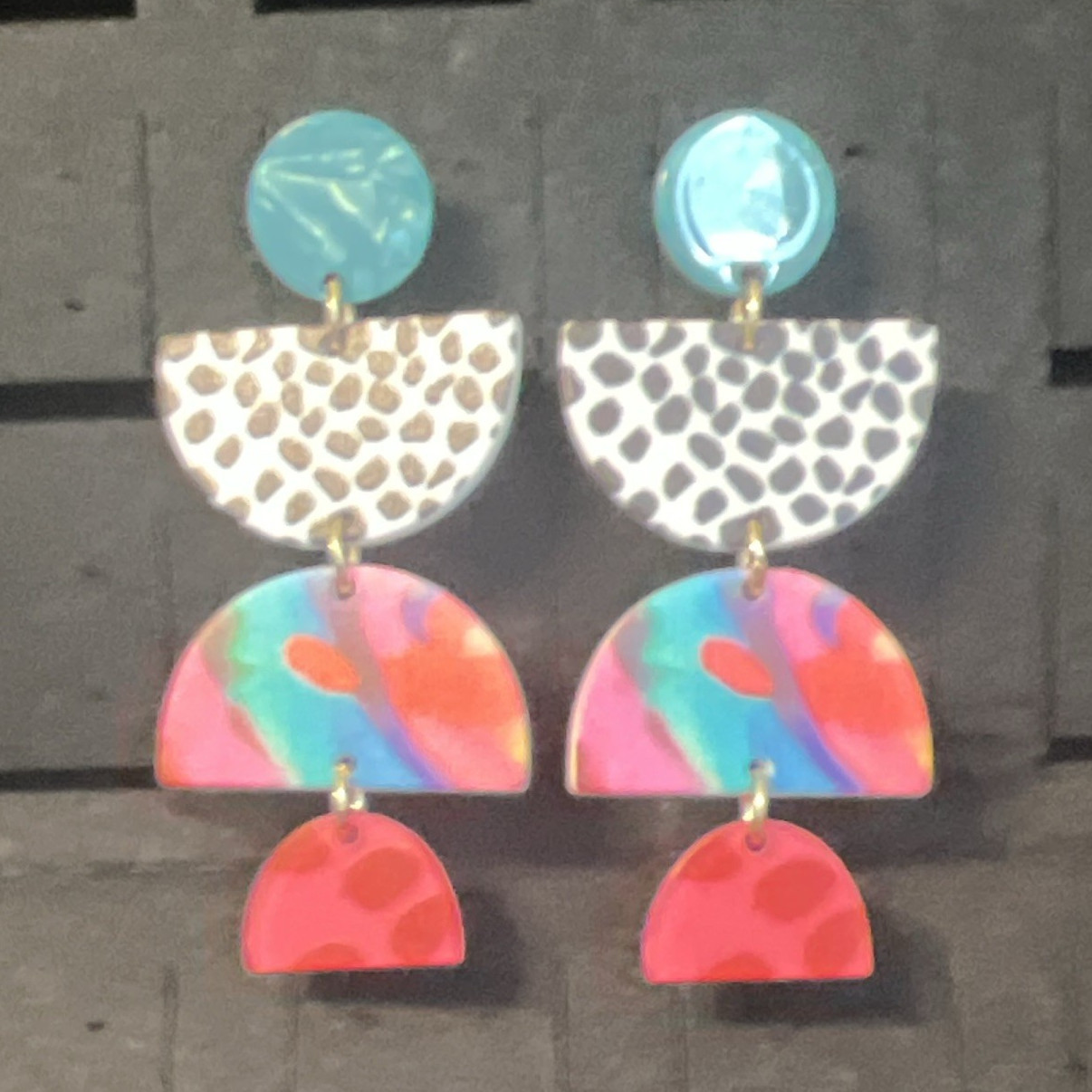Multicolor Geometric Resin Asymmetrical Dangle/Drop Earrings No Stone