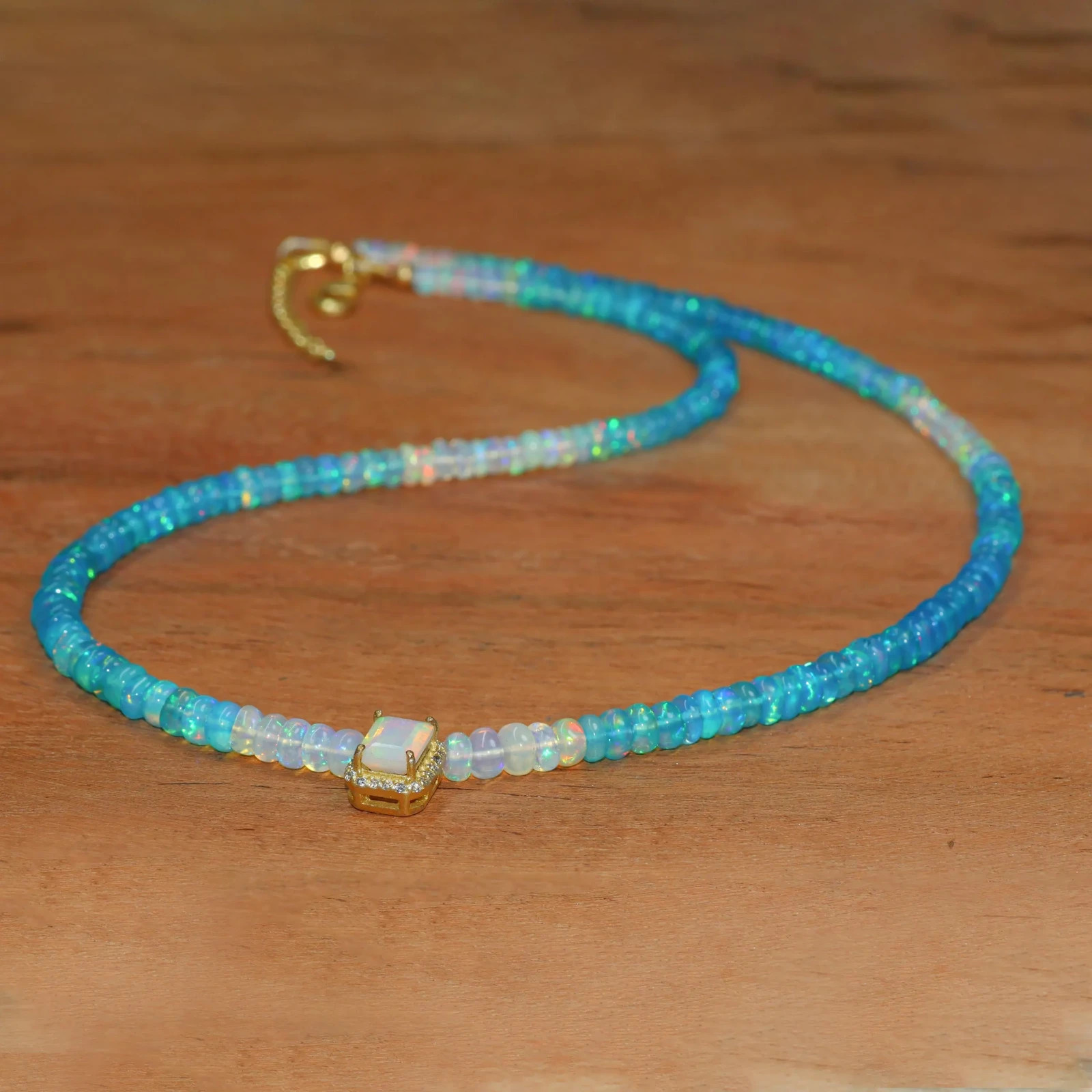 Paraiba Fire Opal Shaded Bead Necklace, Genuine Octagon Cut Opal Charm Necklace