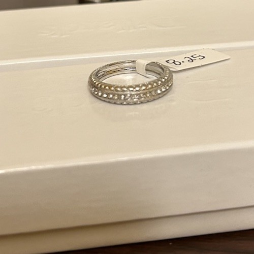 Size 8.25 Diamond CZ Half Eternity Band Ring Silver Tone Band No Mark