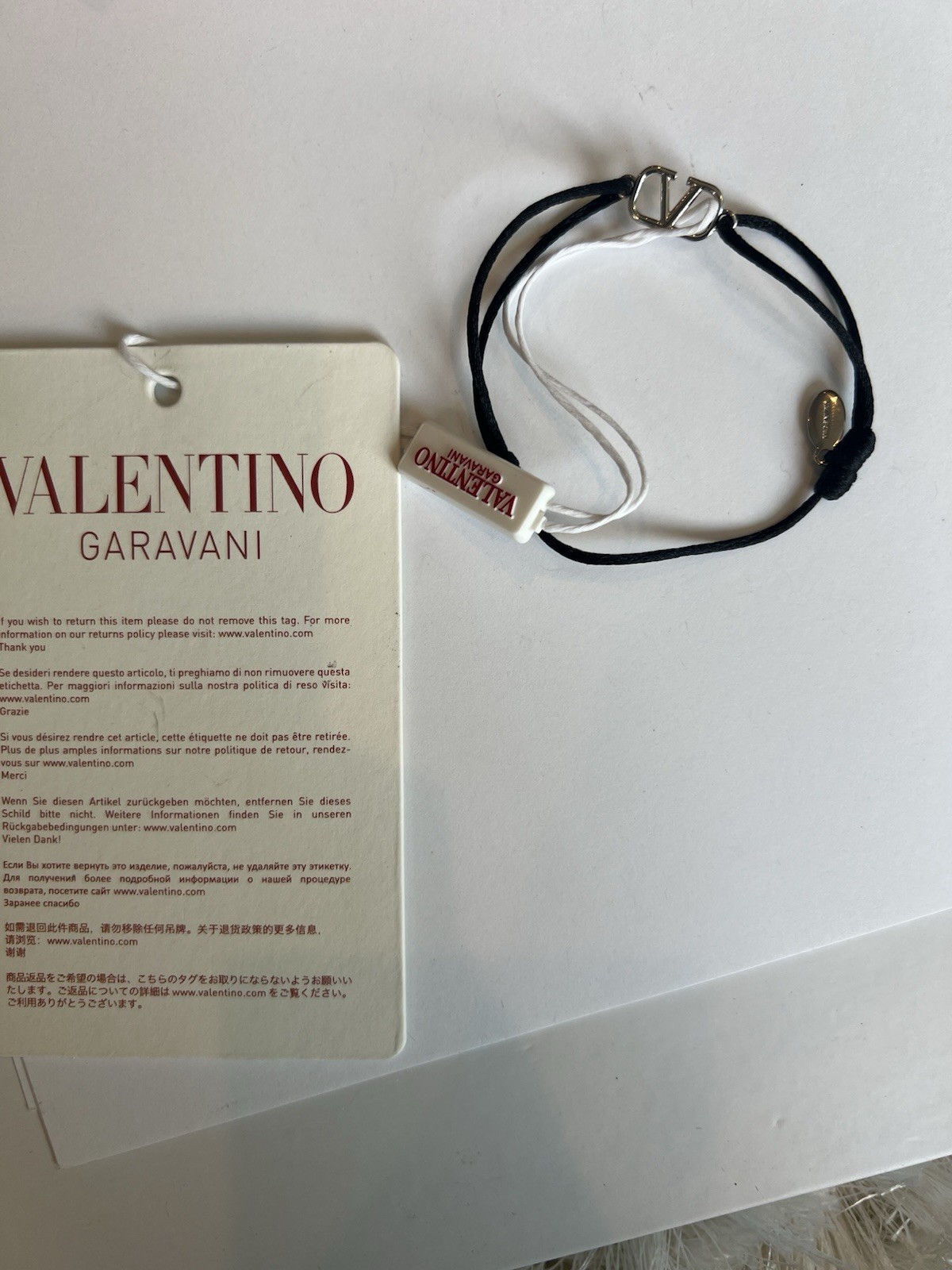 Valentino Garavani VLogo Signature Black Cord Bracelet Silver Tone NWT New Tag