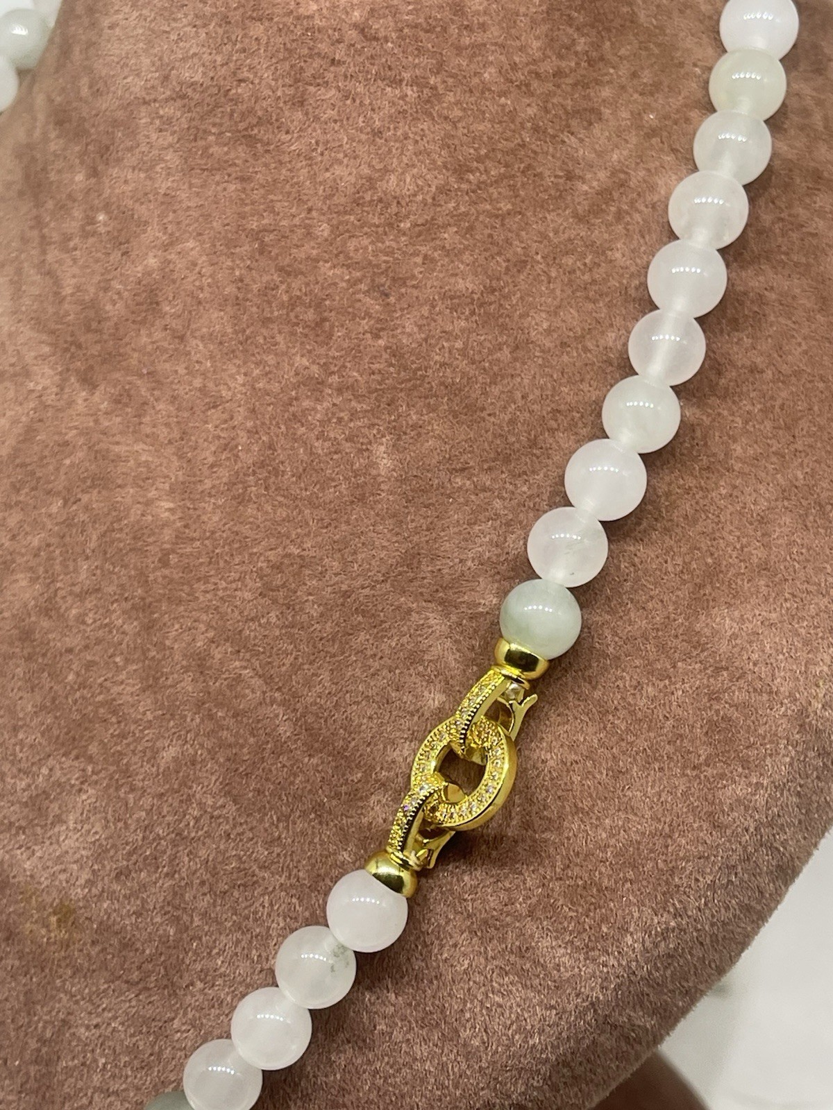 8mm Light Green Jade 19inches In Length With Gold Plated Stylish Lock