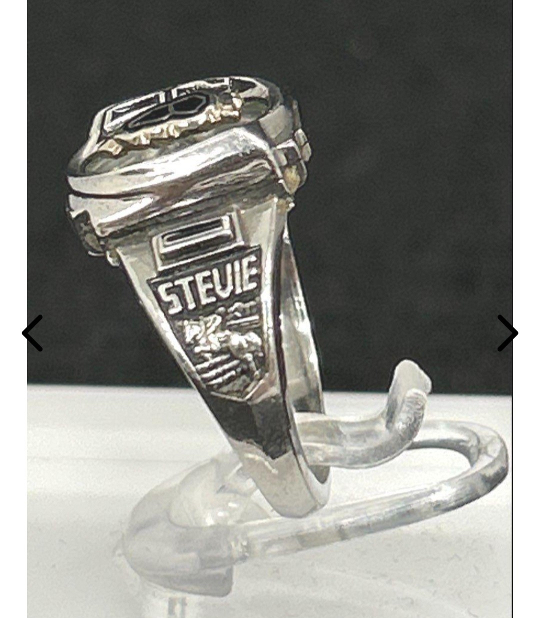 Vintage Jostens White Lustrium Signet Ring – Mother of Pearl Shell Inlay