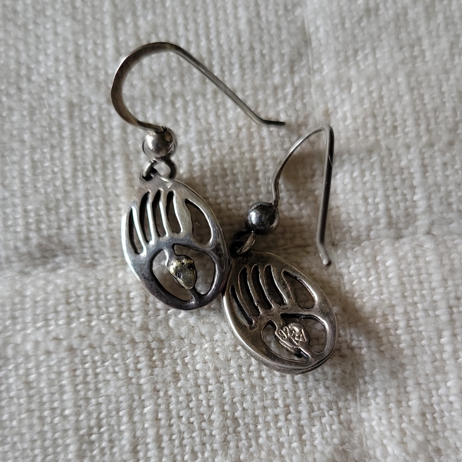 Vintage Native American 925 Sterling Silver Bear Paw Dangle Earrings
