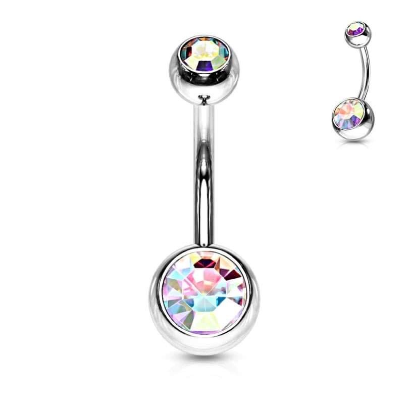 Double Jewel Gem Belly Button Ring Bar Navel Piercing Colourful Stainless Steel