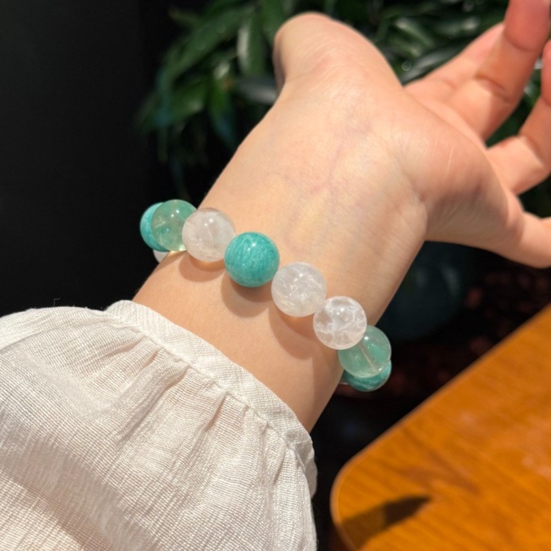 13mm Natural Green Fluorite Amazonite Snowflake Phantom Handmade Bracelet
