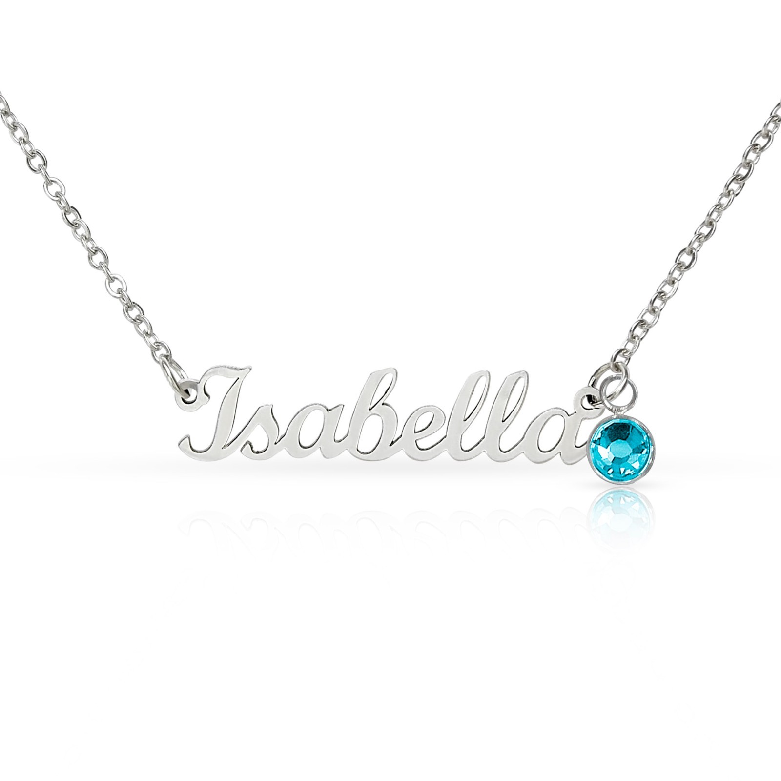 Personalized Name Necklace with Birthstone Custom Gift Box for Her Silver