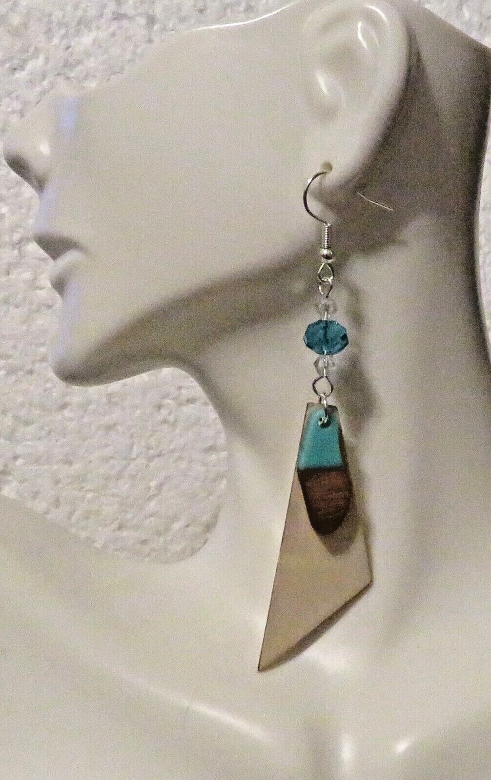 Cyan Resin Wood the Artistic 2 3/4″ Silver Dangle Earrings with Crystal Accents