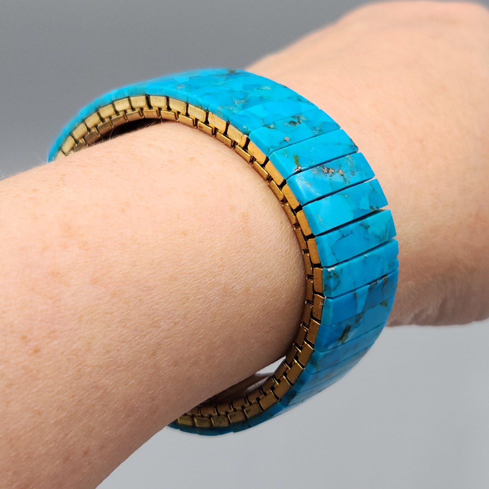 Vintage Turquoise Slab Expansion Stretch Bracelet 6.75″