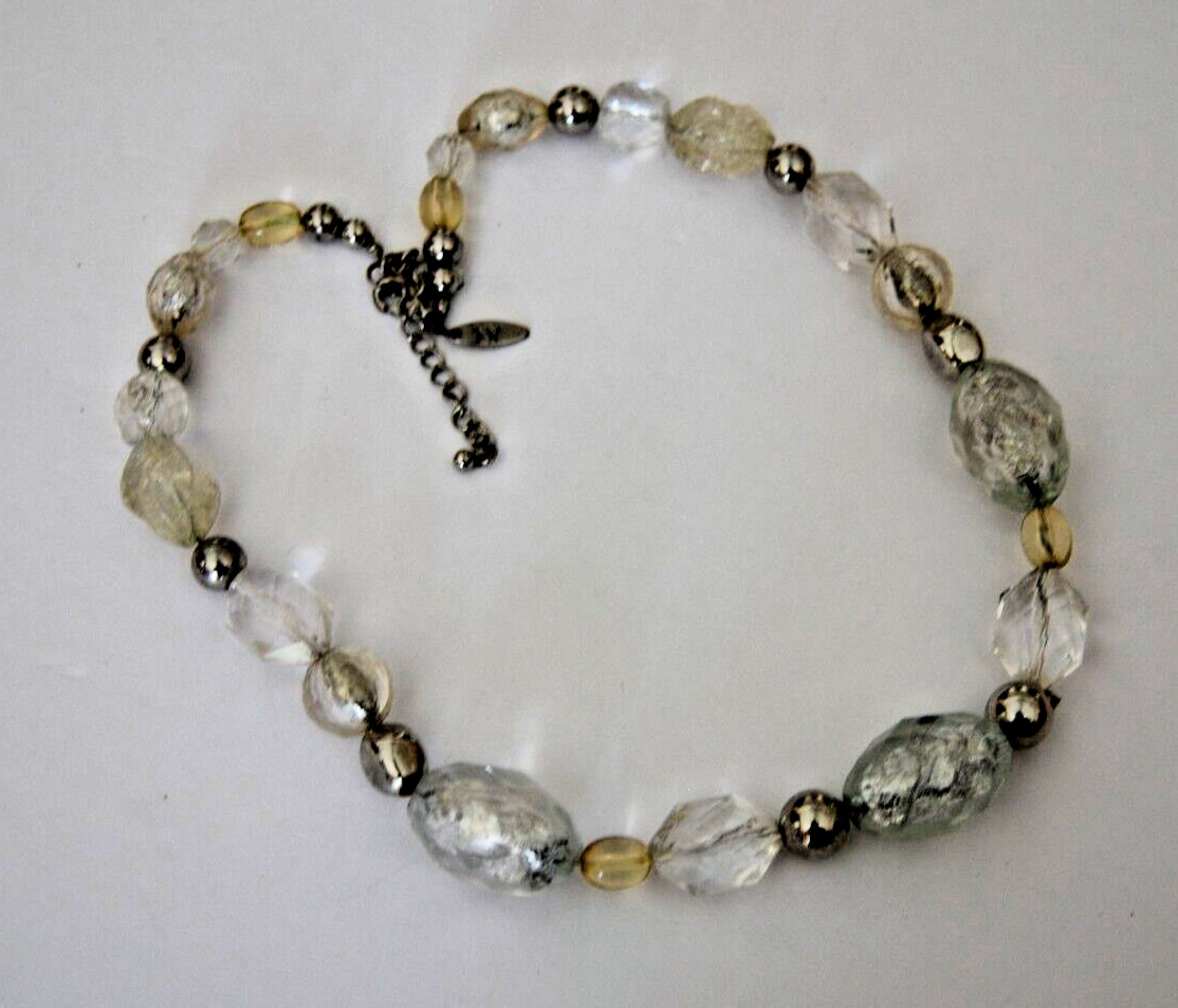 Wonderful NY Bold Couture Acrylic Silver & Clear Bead Statement Strand Necklace