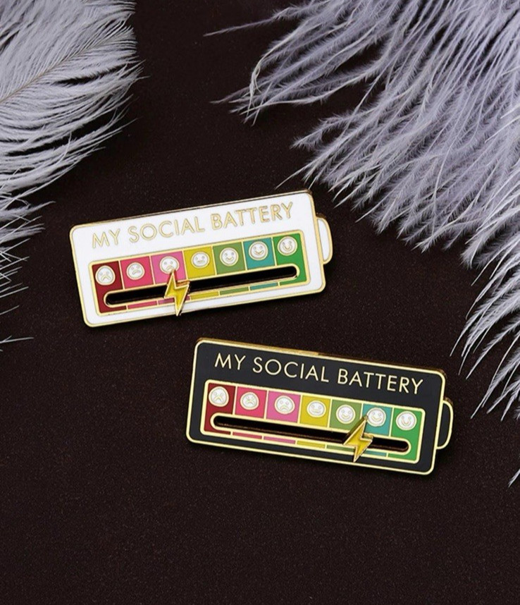 My Social Battery Pin ~ Black & Gold Enamel with Moveable Hand | Gift Edition