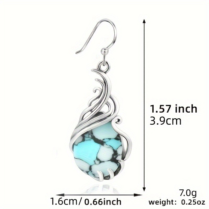 Womens Boho Vintage Silver Plated Teardrop Faux Turquoise Dangle Drop Earrings