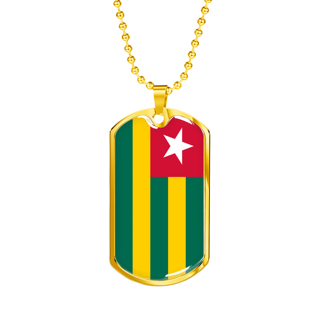 Togo Flag Necklace Stainless Steel or 18k Gold Dog Tag 24″ Chain
