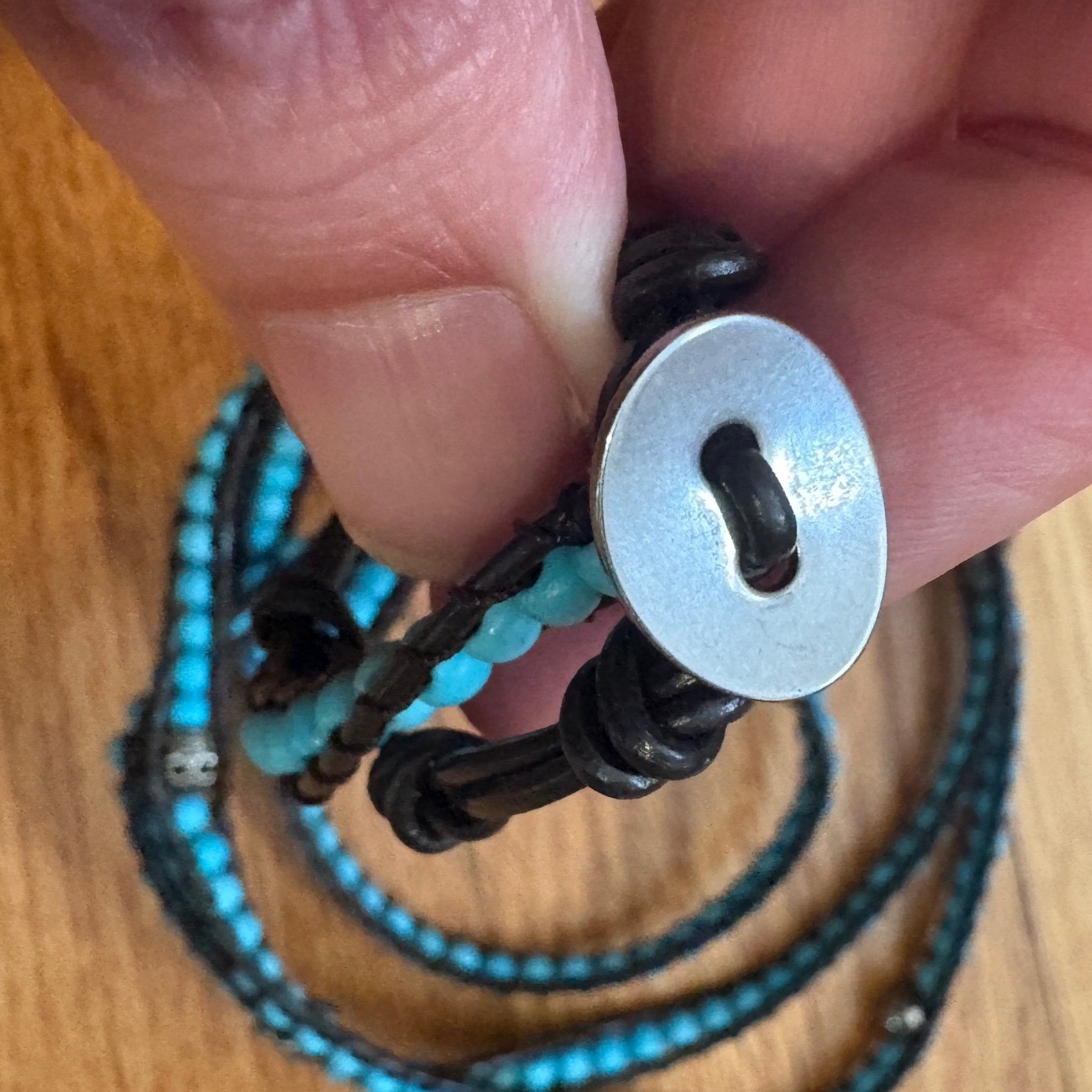 Leather Wrap Bracelet Set Turquoise Skull & Metallic Beads Boho 2pc