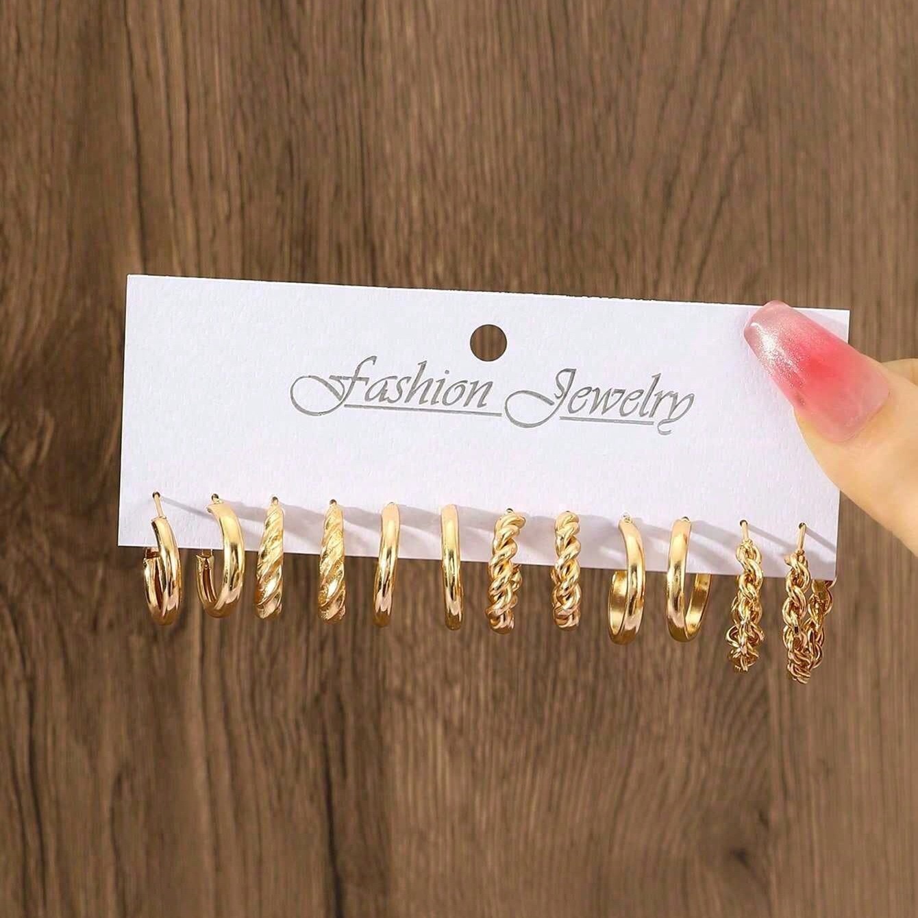 24 Pairs Golden Earrings Set Fashion C-shaped Alloy Earrings for Women’s Jewelry