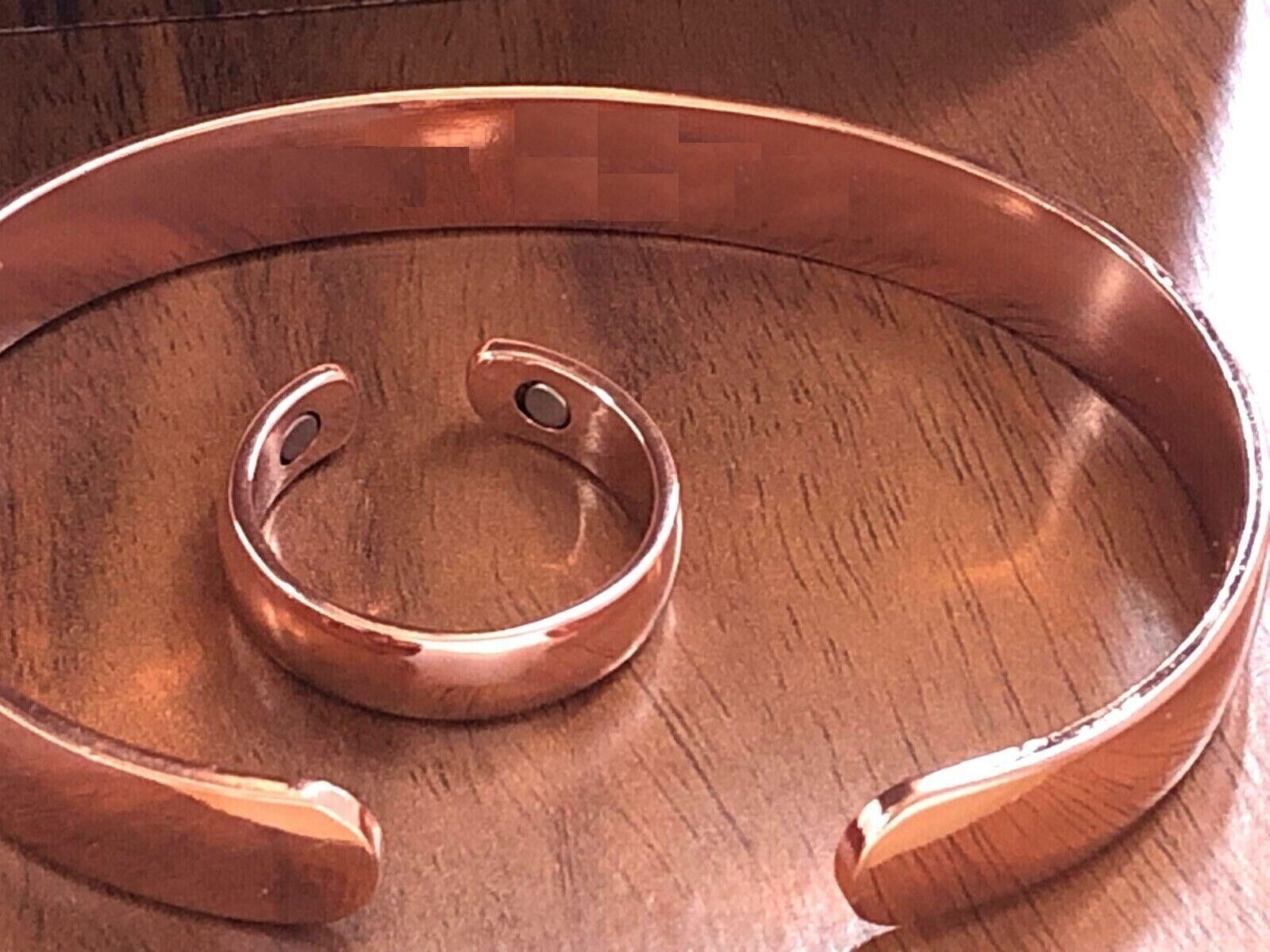 Pure Copper Magnetic Bracelet & Ring Set Dome Energy Arthritis Men Women Cuff