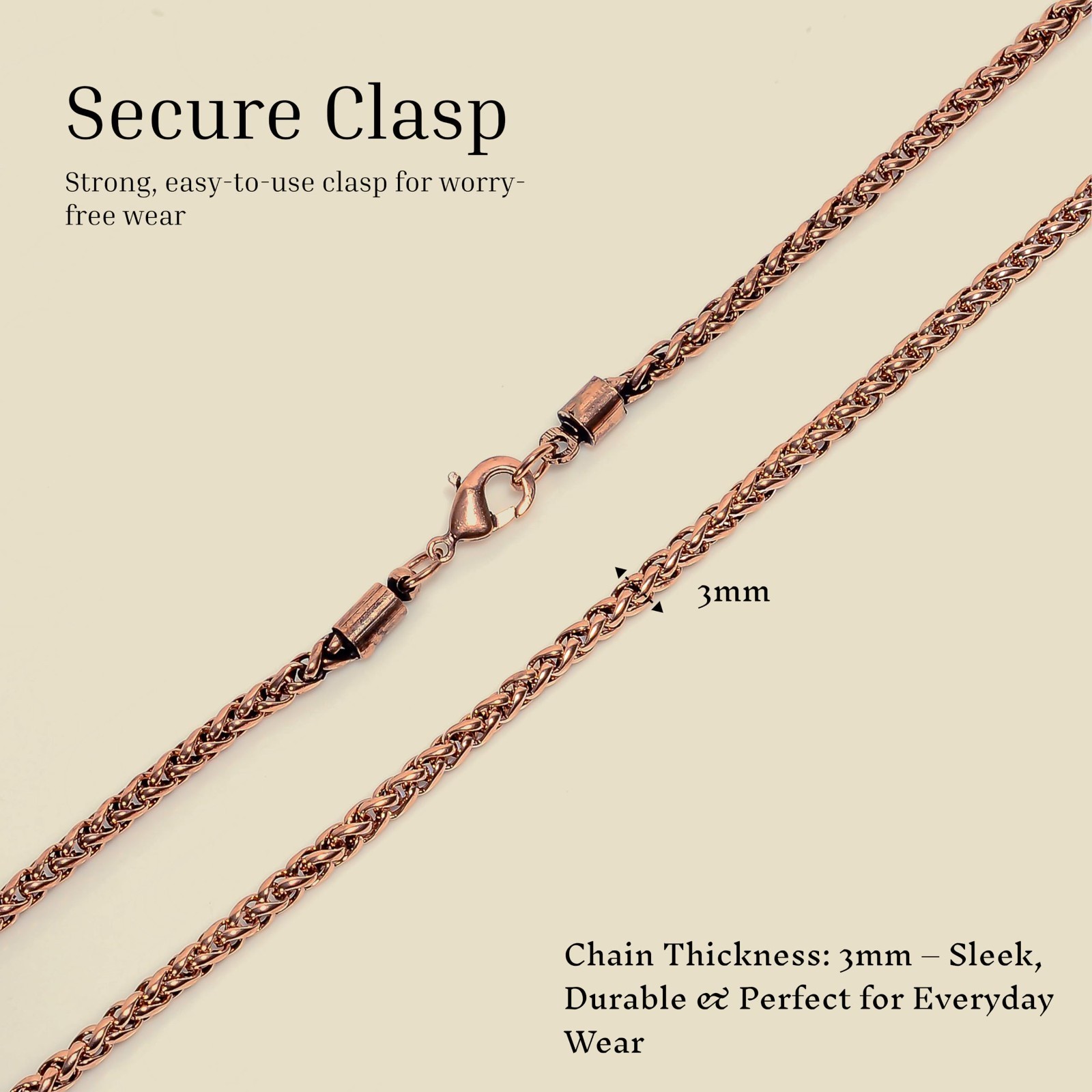 Heavy Solid Copper Twisted Rope Chain Necklace – Long Statement Jewelry Gift for