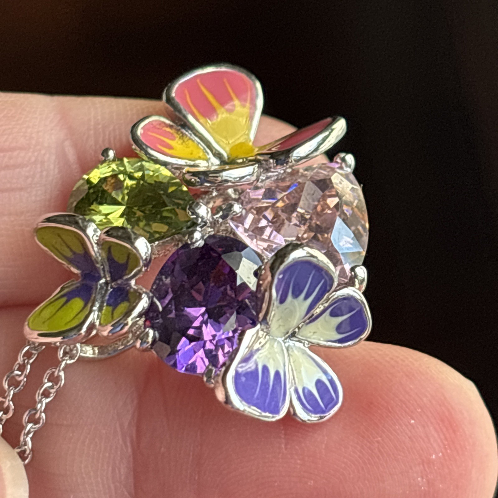 Park Lane Fairytale Pendant 16-18” Silver Tone Purple Pink Green Butterfly & Bns