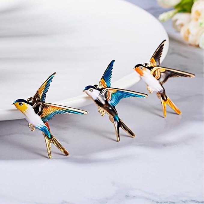 Brooch Enamel Pin Badge 5x5cm Small Bird Wild Bird Flying Swallow Rainbow