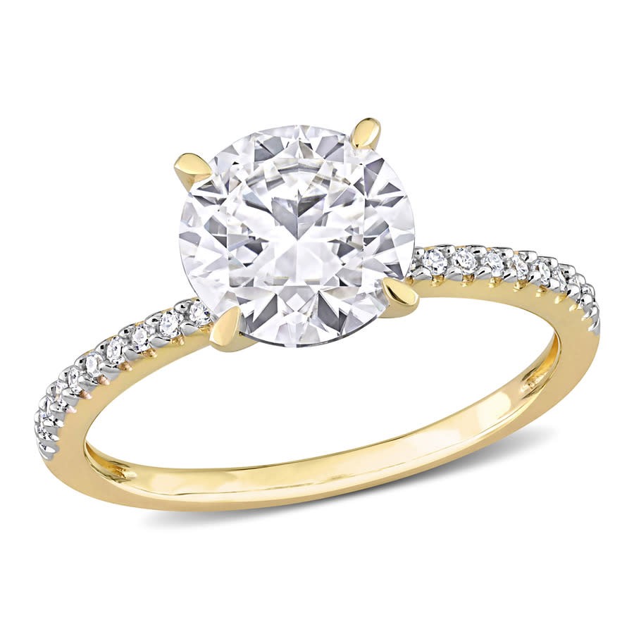 AMOUR 1 4/5 CT DEW Created Moissanite and 1/10 CT TDW Diamond Engagement Ring In