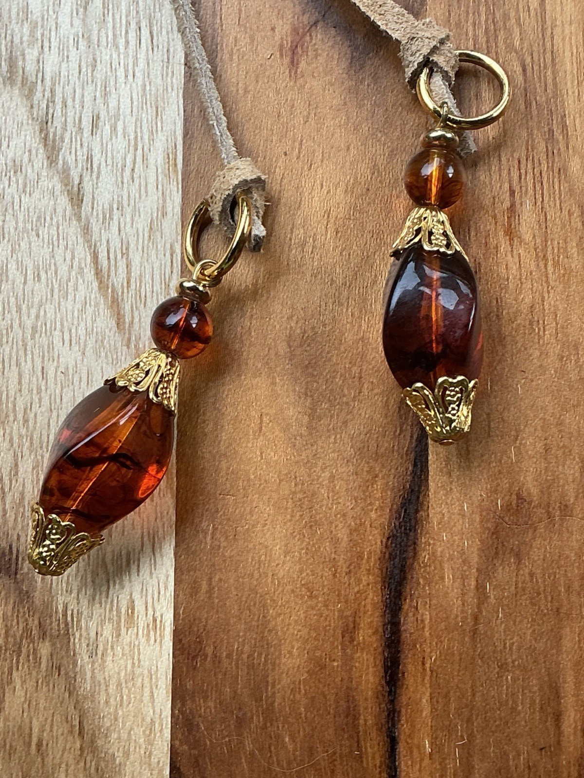 Western Beaded Bolo Necklace, Brown Glass Beads Leather Cord