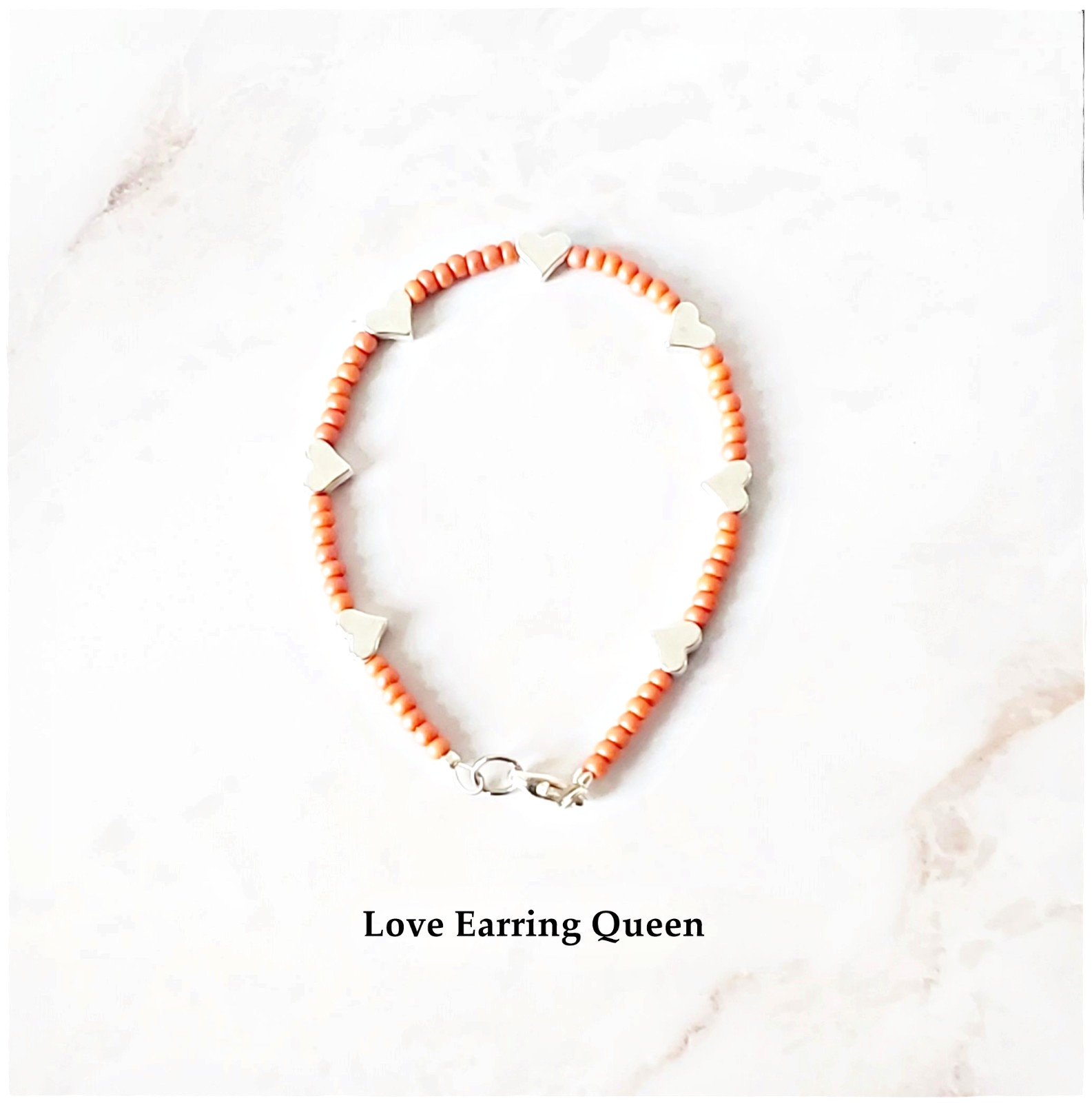Colorful Seed Bead Silver Heart Bracelet Elegant Preppy Stackable Bracelets
