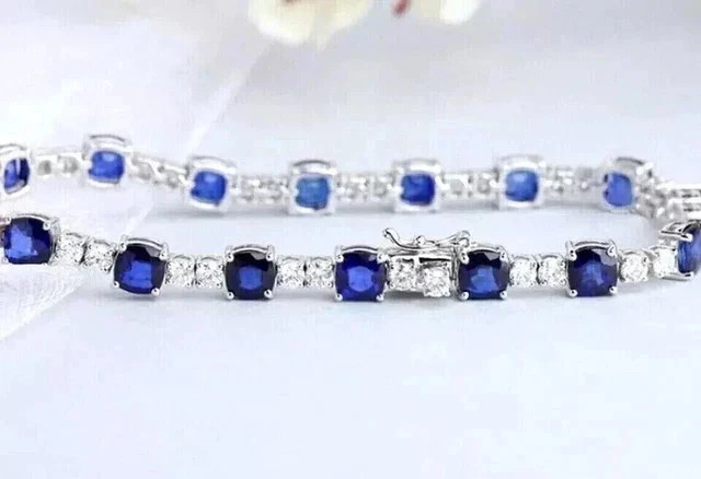 6.5Ct Round Simulated Sapphire Wedding Tennnis Bracelet 14K White Plated Plated