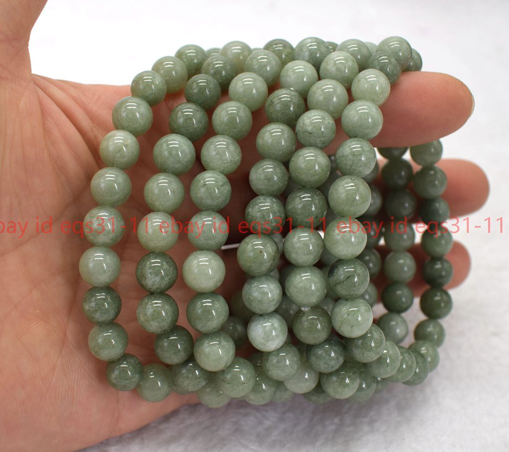 Wonderful Natural 8mm A Green Jade Round Gemstone Beads Bracelet 7.5”