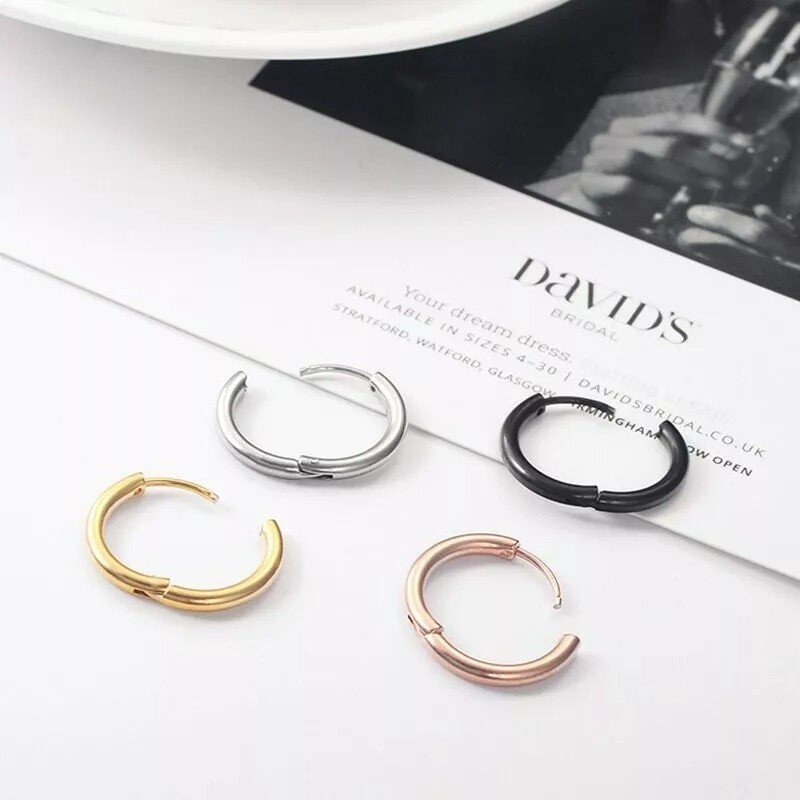Stainless Steel 2.5mm 10 Gauge Huggie Hoop Earrings Unisex Women Men 12-25MM E9