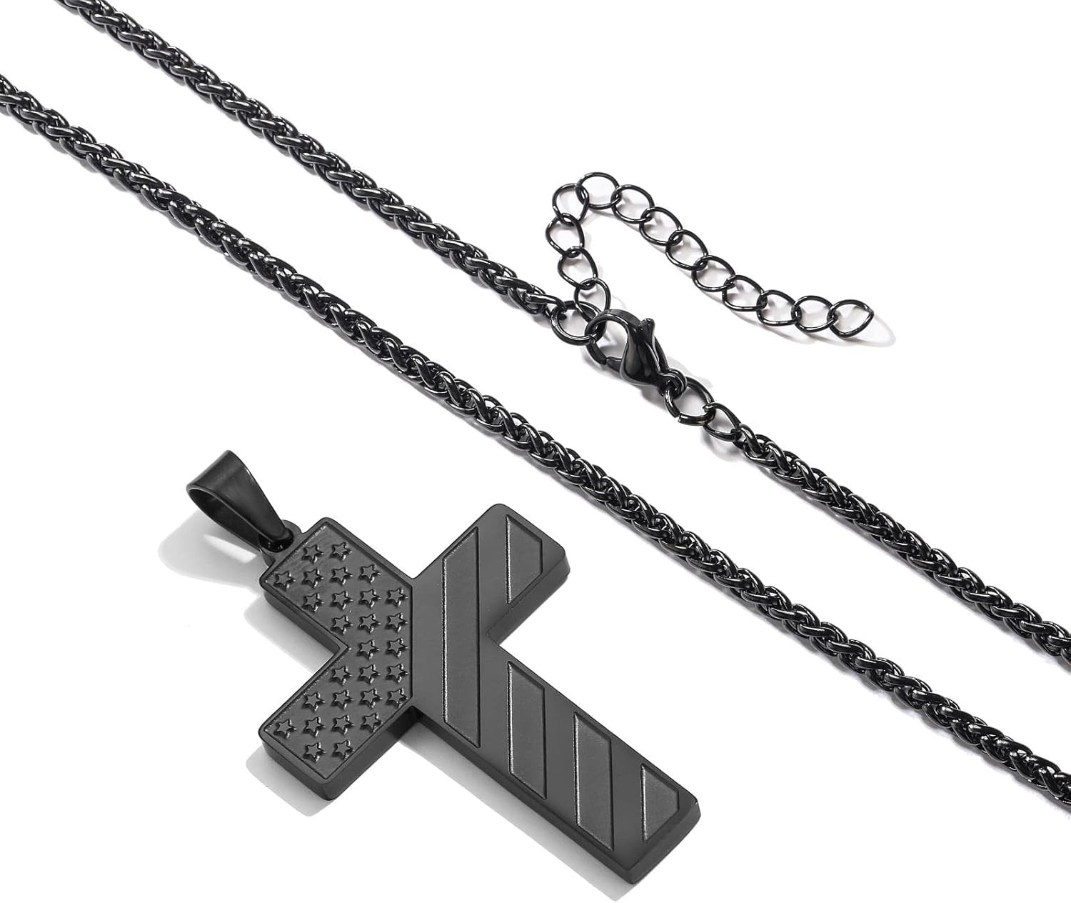 Fathers Day Dad Gifts – 18+2 Inch Cross Necklace for Men Boys,American Flag Bibl