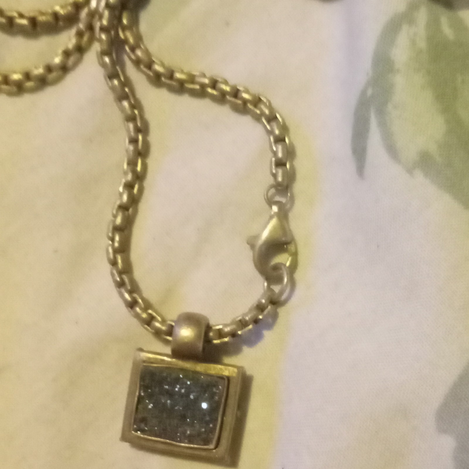 Vintage Gold Tone Cable Chain Necklace Lobster Clasp Square Charm Pendant