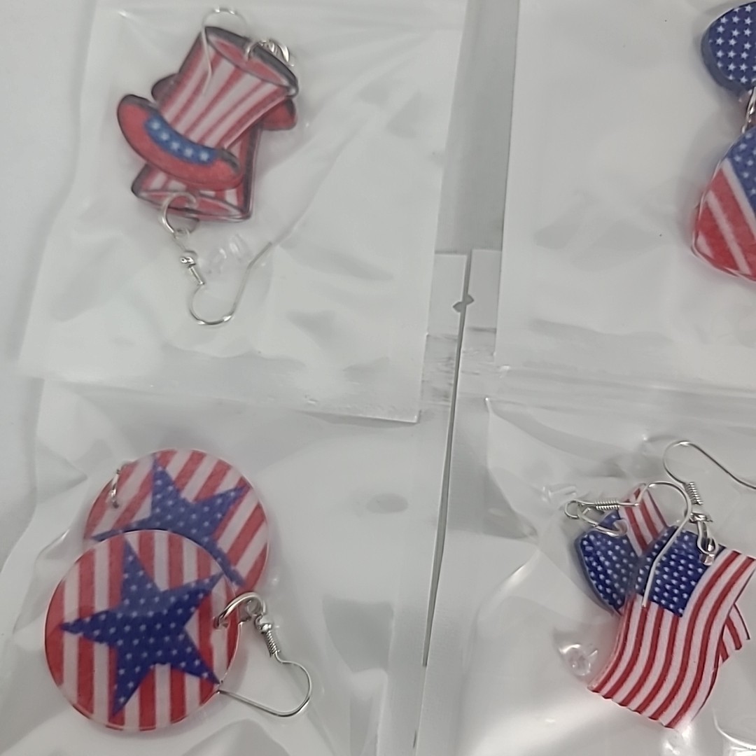 NEW AMERICAN FLAG 8 Pair Earrings Silver