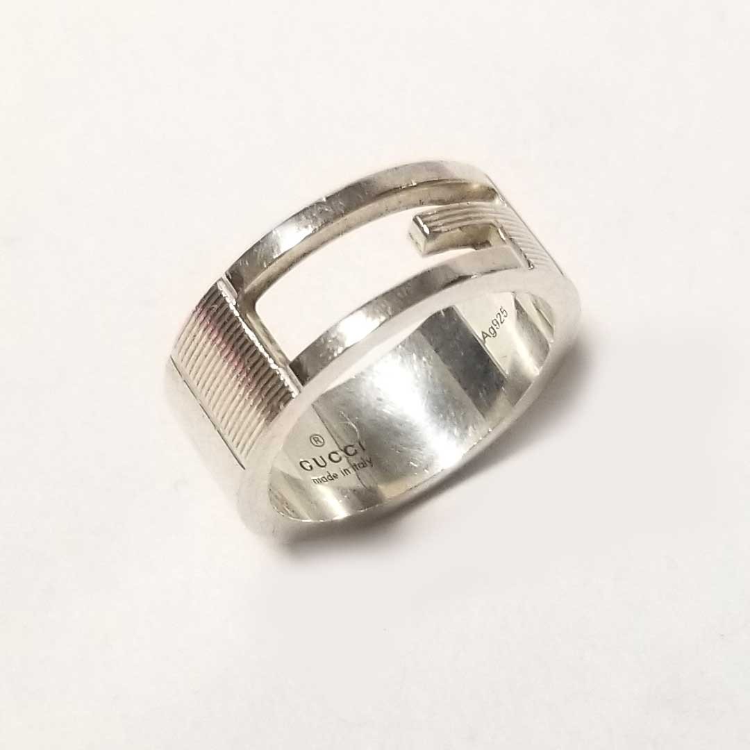 Authentic GUCCI Branded G Ring Cut-out G Logo Silver SV925 Size US 7