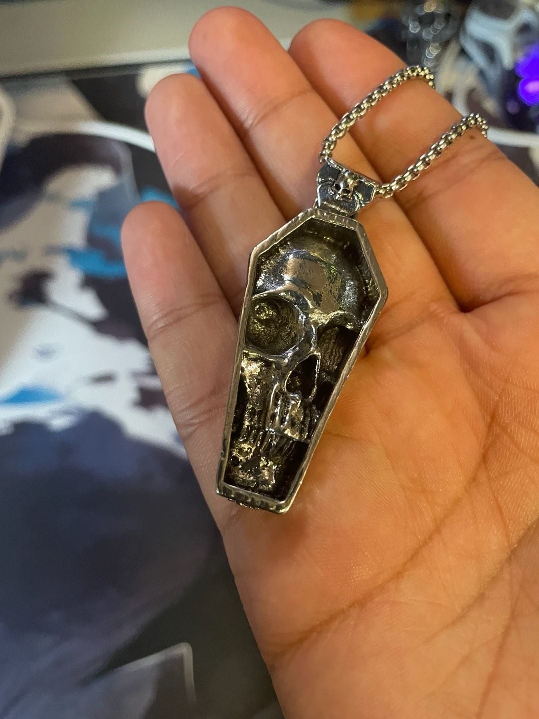 Gothic Skull in Coffin Stainless Steel Pendant Necklace