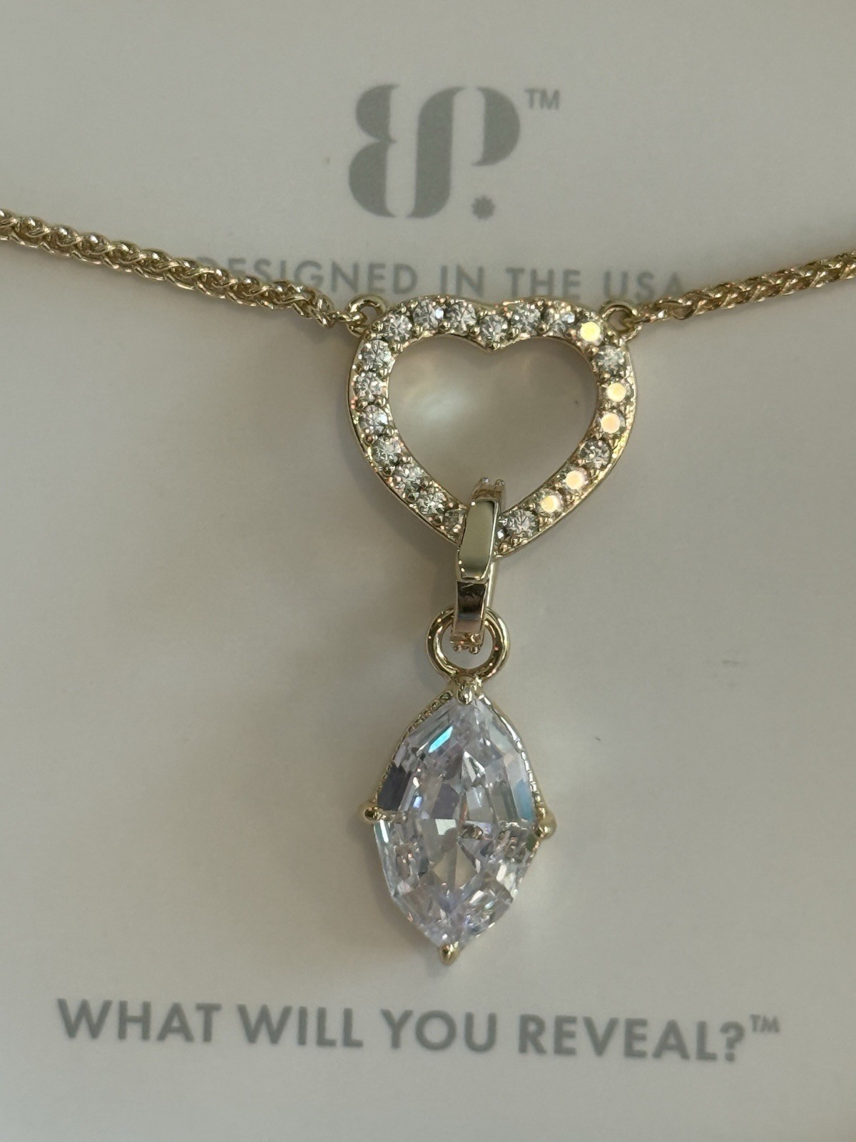 Bomb Party BP-OG Necklace-The Radiance Heart-CZ on Gold Plating-NK23865-NEW