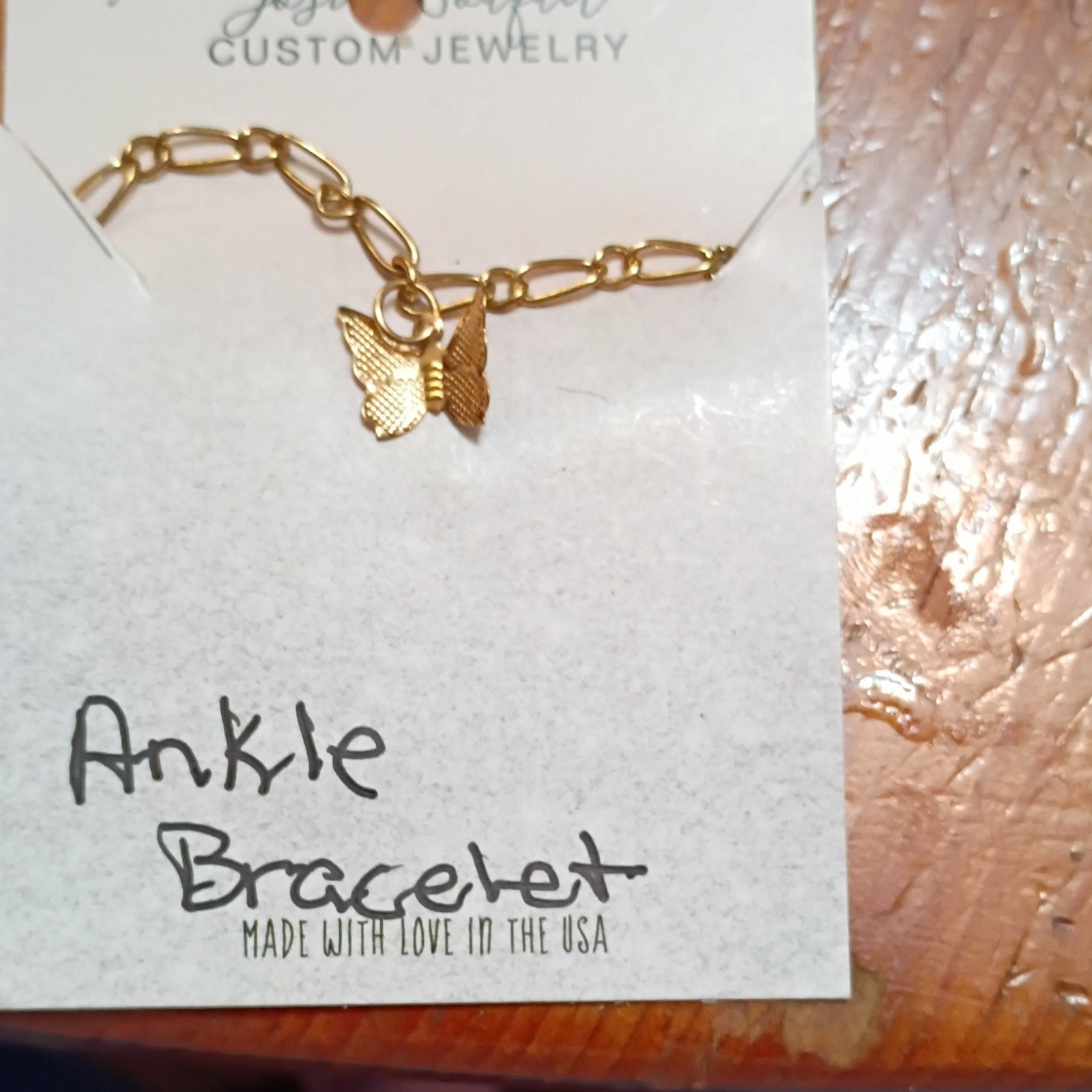 Gold Tone Butterfly Charm Anklet Bracelet Cable Chain Lobster Clasp