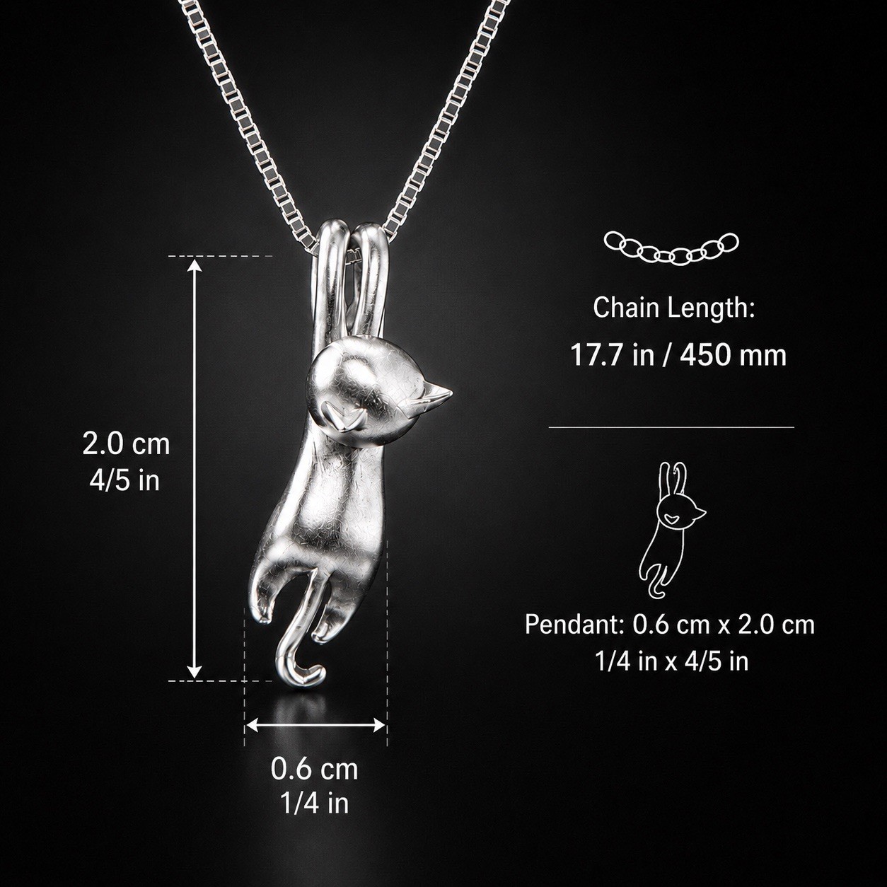 Silver Tone Stretching Cat Pendant Necklace 18” Kitty Charm Chain Pet Lover Gift