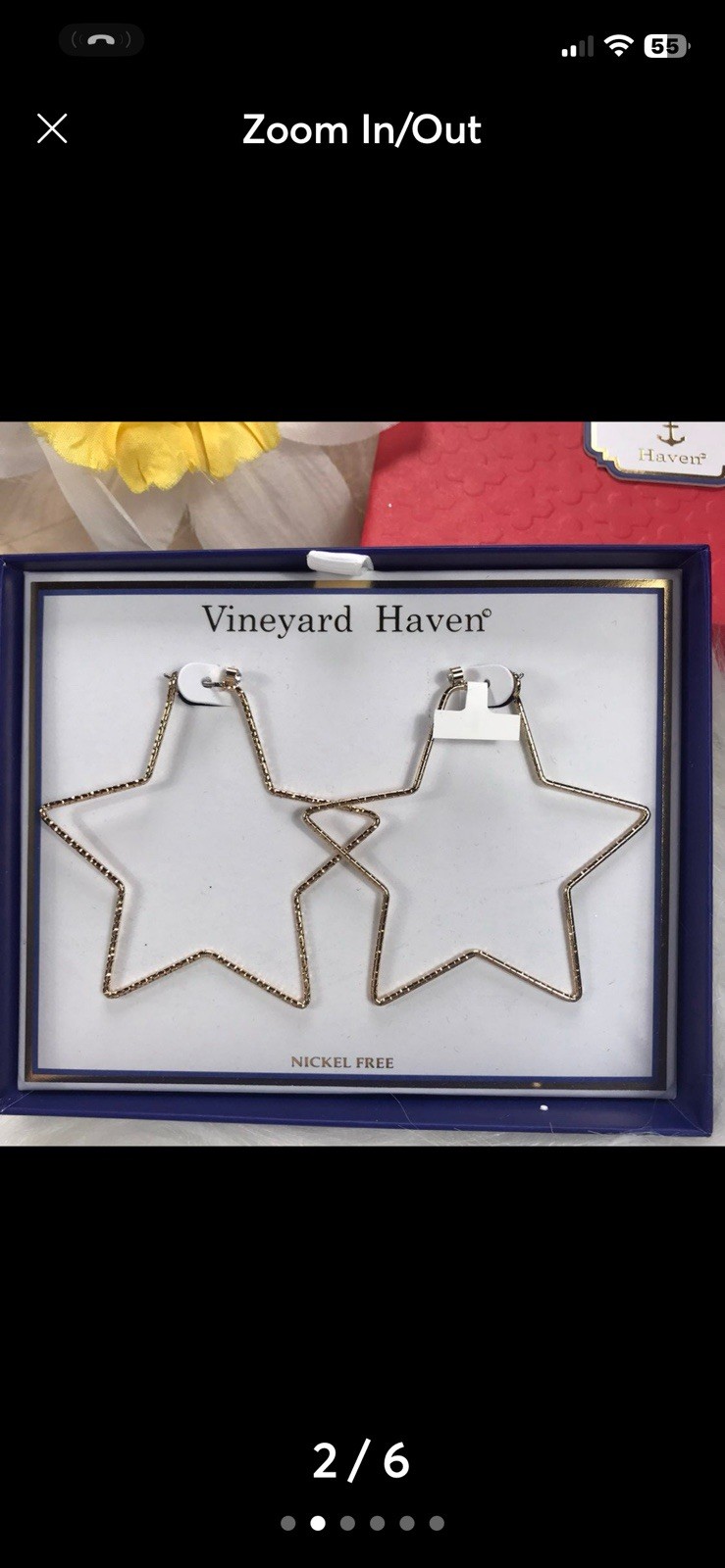 Vineyard Haven Gold Tone Star Dangle Earrings Clear Crystal Nickel-Free Post