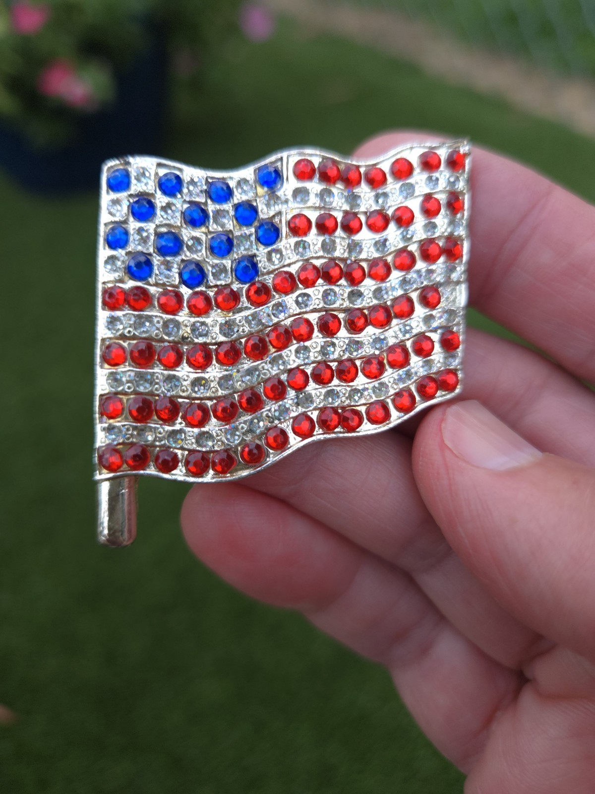 Lot of 3 Vintage Patriotic American Flag Pins Brooch Rhinestone Carol Dauplaise