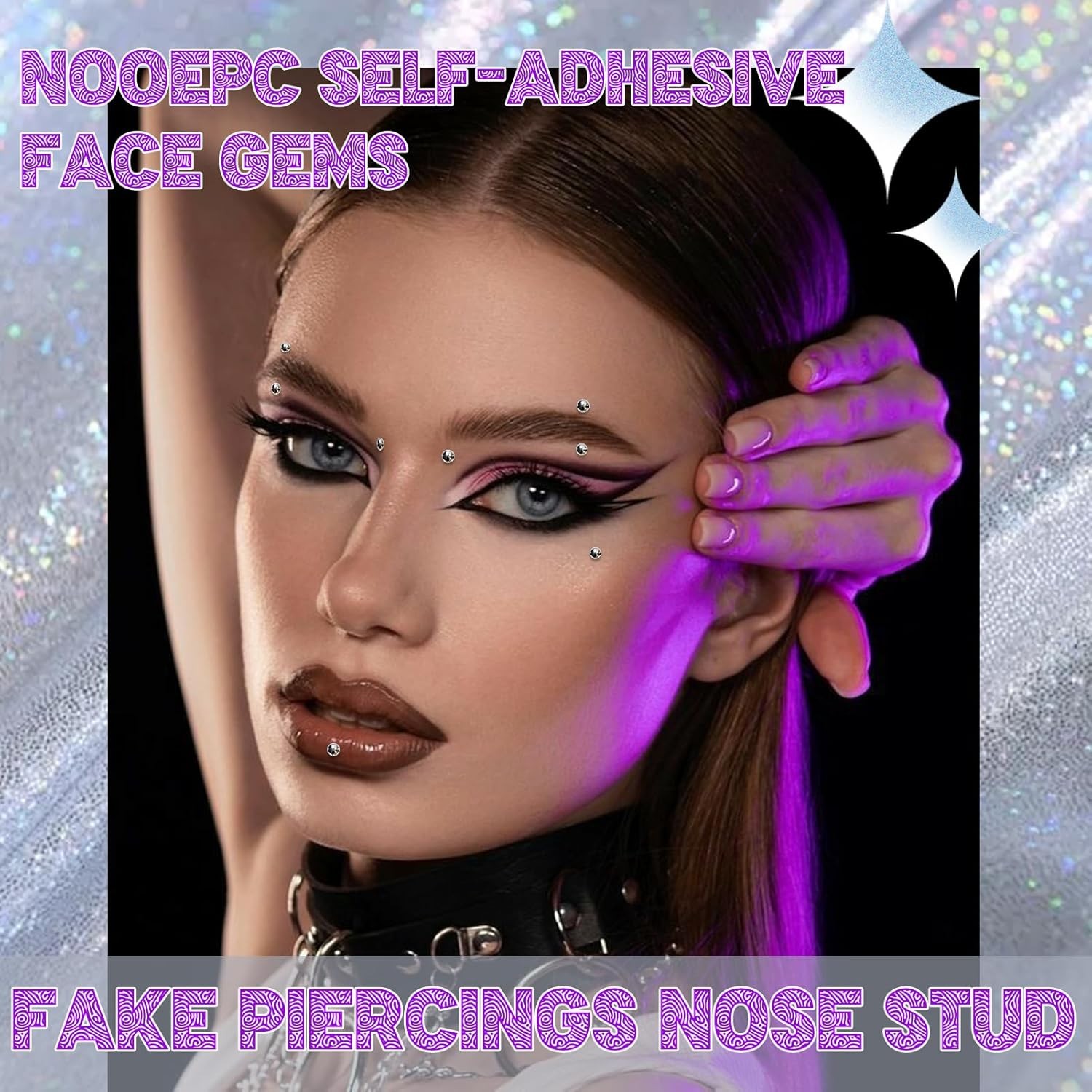 Face Gems Fake Piercings, Lip Ring Nose Eyebrow Sliver-2