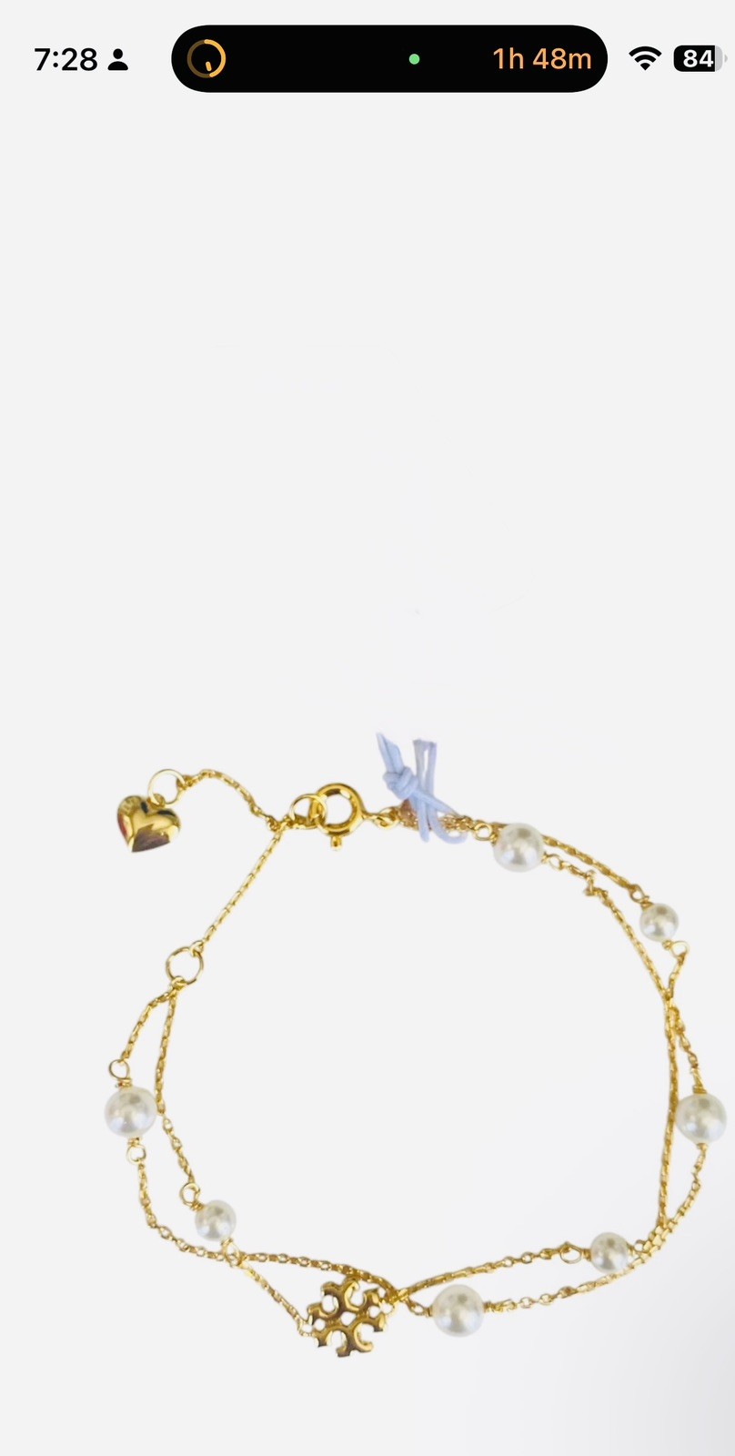 Auth New Tory Burch GOLD Kira Pearl Double Strand Bracelet Tag $178 Sexy Gift